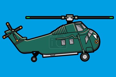 Ilustración de Helicóptero militar en verde sobre fondo azul - Imagen libre de derechos
