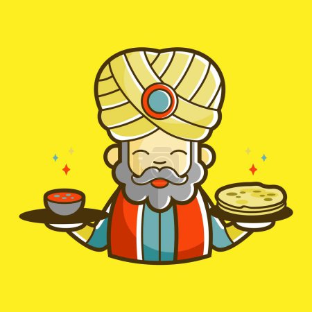 Téléchargez les illustrations : Hindu in a turban treats food - en licence libre de droit