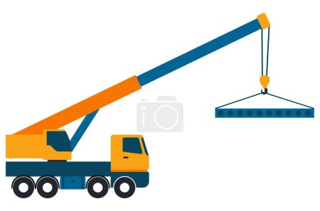 Illustration for Crane truck with view from side isolated on white background. Construction vehicle vector mockup, easy editing and recolor. - Royalty Free Image