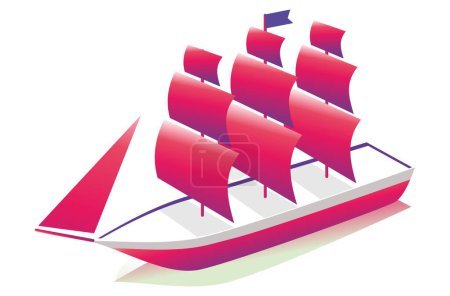 Téléchargez les illustrations : Voilier modèle de bateau de couleur rouge - en licence libre de droit