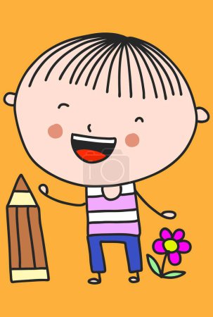 Ilustración de Dibujo de un niño alegre con un lápiz - Imagen libre de derechos