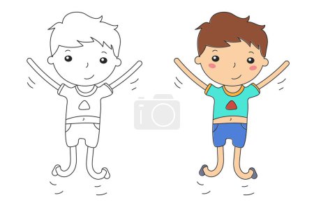 Illustration for Boy jumping drawing and coloring - Royalty Free Image