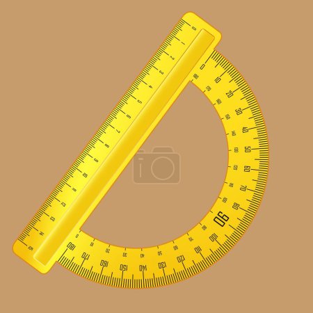 Illustration for Yellow protractor with divisions for measuring angles - Royalty Free Image
