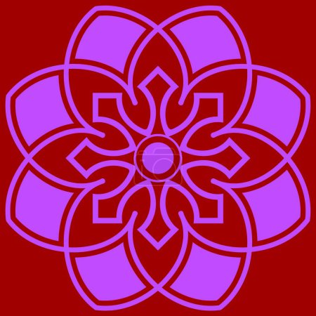 Ilustración de Patrón púrpura ornamento copo de nieve sobre un fondo rojo - Imagen libre de derechos