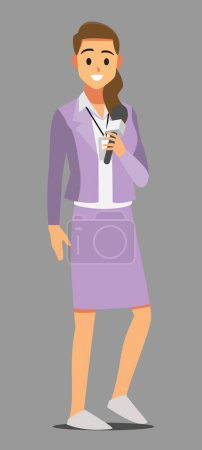 Illustration for Female journalist announcer with microphone - Royalty Free Image