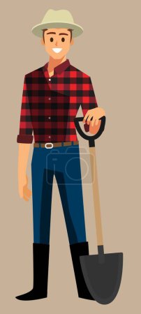 Ilustración de Joven granjero macho con una pala - Imagen libre de derechos
