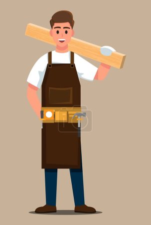 Ilustración de Carpintero masculino con una herramienta y con ropa de trabajo - Imagen libre de derechos