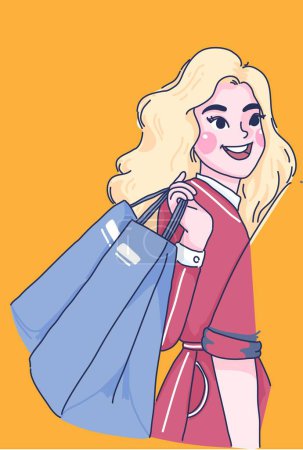 junge blonde Frau mit Einkauf