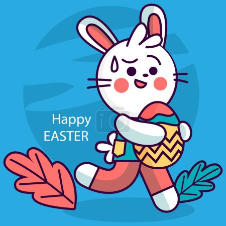 Illustration for Easter bunny runs with an egg - Royalty Free Image