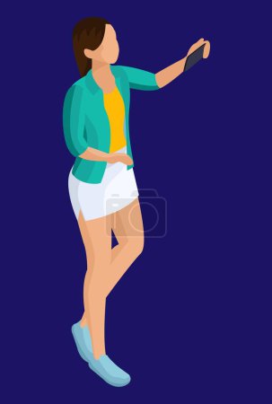 Illustration for Young woman in a miniskirt taking a selfie - Royalty Free Image
