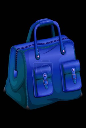 Illustration for Oversized blue leather bag with pockets - Royalty Free Image