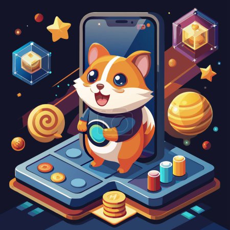 cryptocurrency game Hamster Kombat vector illustration