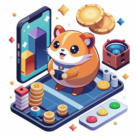 game for cryptocurrency in phone - Hamster Kombat vector illustration