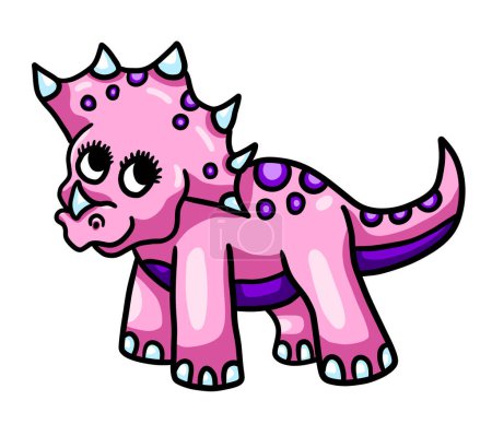 Digital illustration of a cute funny girl triceratops
