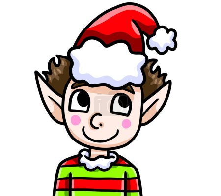 Téléchargez les photos : Illustration numérique d'un adorable elfe de Noël heureux - en image libre de droit