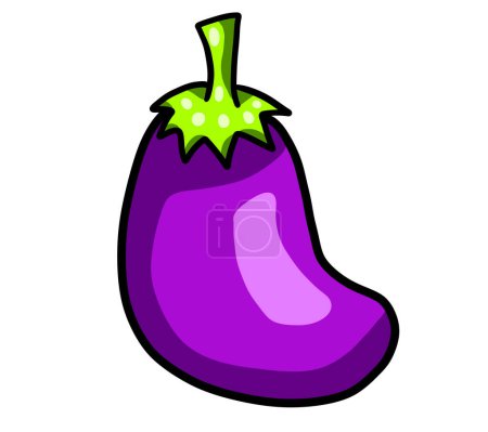 Digital illustration of a cartoon yummy purple eggplant