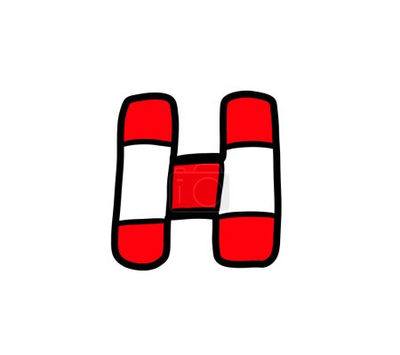 Digital illustration of a cartoon Christmas candy cane letter H