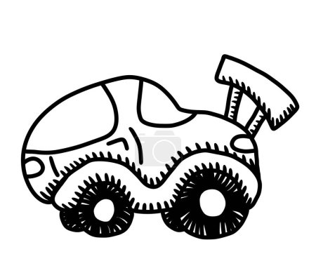 Digital illustration of a cartoon race car doodle