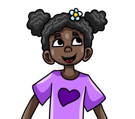 Digital illustration of a adorable happy little black girl