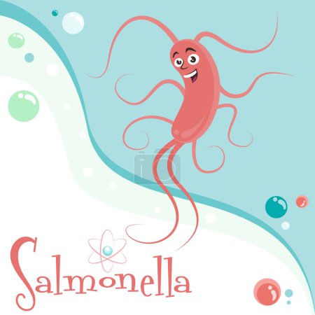 Téléchargez les illustrations : Caractère cartoon de Salmonella Bactéries vecteur éducatif graphique - en licence libre de droit