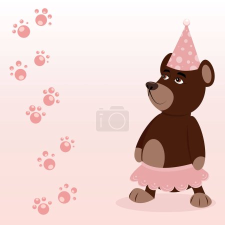 Ilustración de Beary Tarjeta de cumpleaños invitación vector ilustración de un oso de cumpleaños en un tutú y sombrero de fiesta - Imagen libre de derechos