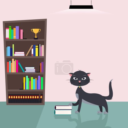 Illustration for Reading is fun cat in library vector illustration - Royalty Free Image