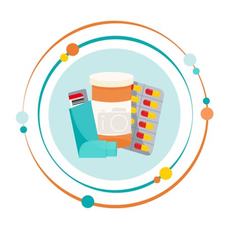 Ilustración de Asma inhalador y medicamentos vector ilustración icono gráfico símbolo - Imagen libre de derechos