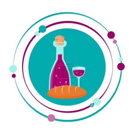 Foto de Botella y copa de vino con un símbolo de icono gráfico de ilustración de vector de baguette - Imagen libre de derechos