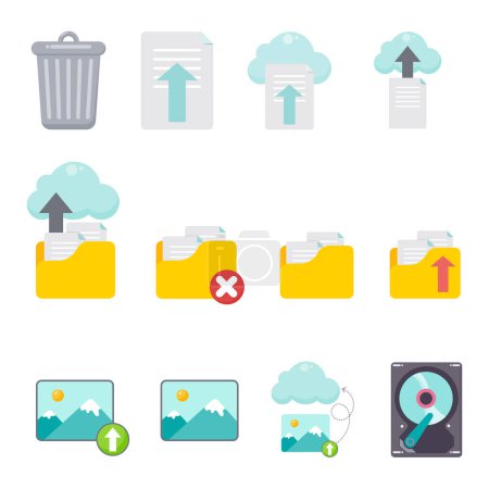 Computer file and document upload icon set vector illustration graphics