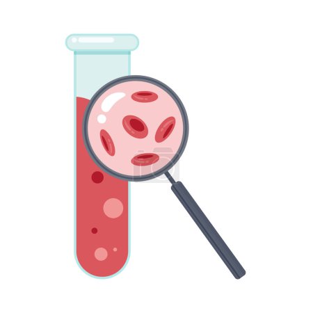 Blood vial test tube with magnifying glass vector illustration graphic icon symbol