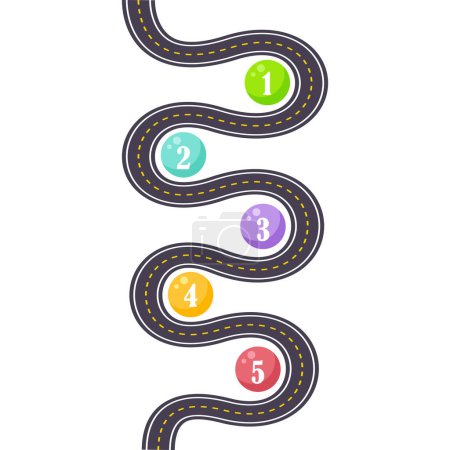 Illustration for Winding road with different stops or steps along the way - Royalty Free Image