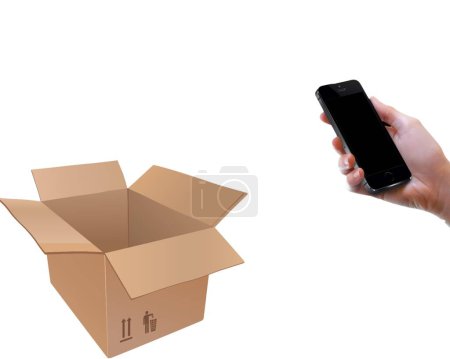 Woman using smart home and parcel on mobile phone isolated on white background. online shopping