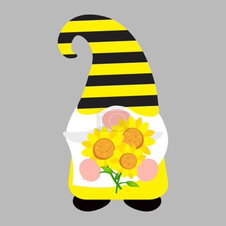 Illustration for Beautiful Gnome with sunflowers, isolated vector illustration - Royalty Free Image