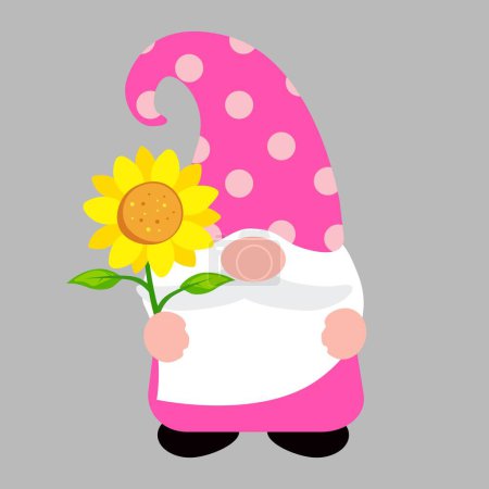 Illustration for Beautiful Gnome with sunflower, isolated vector illustration - Royalty Free Image