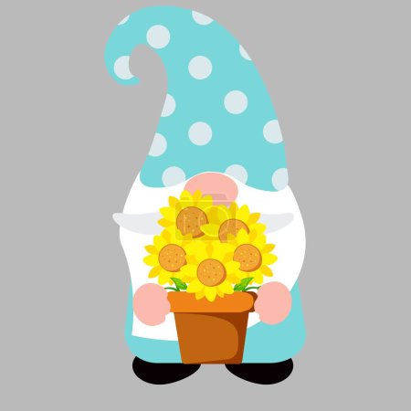 Illustration for Beautiful Gnome with sunflower, isolated vector illustration - Royalty Free Image