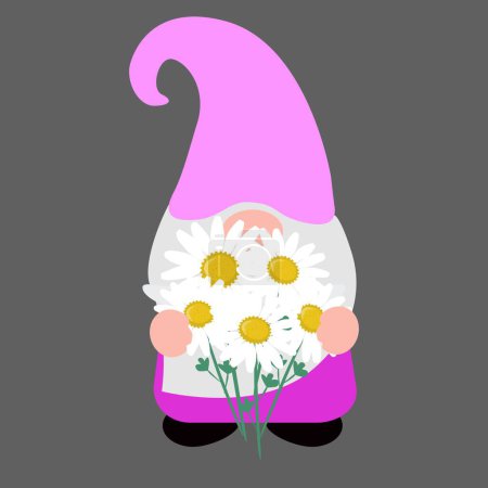 Illustration for Beautiful Gnome with daisy, isolated vector illustration - Royalty Free Image