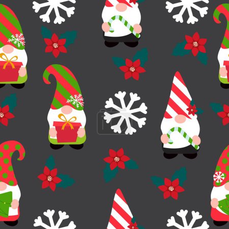 Illustration for Christmas background with cute gnomes. Seamless pattern, vector illustartion. - Royalty Free Image