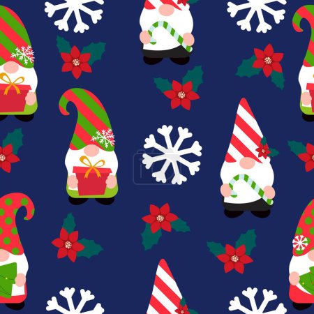 Illustration for Christmas background with cute gnomes. Seamless pattern, vector illustartion. - Royalty Free Image