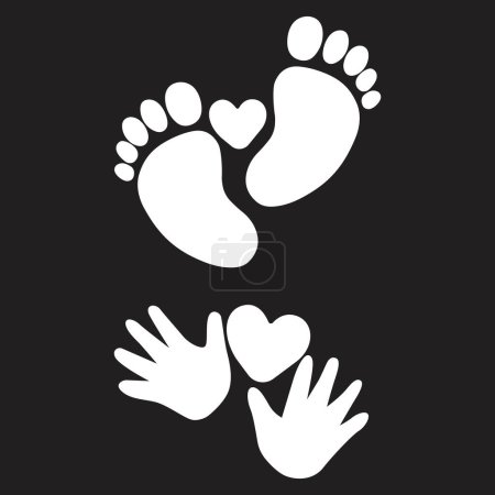 Illustration pour Pied de bébé et empreinte de main avec coeur, art vectoriel illustarion. - image libre de droit