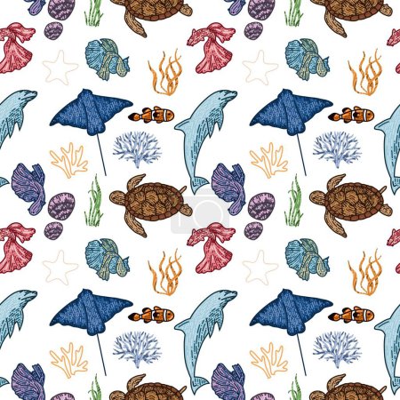 Téléchargez les illustrations : Aquarelle motif animaux de mer - en licence libre de droit