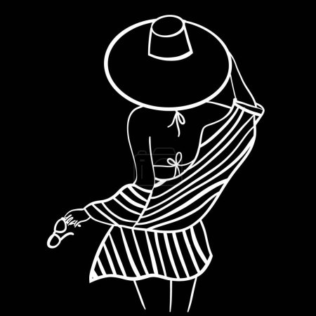 Frau mit schwarzem Hut, Illustration, Vektor auf weißem Hintergrund.