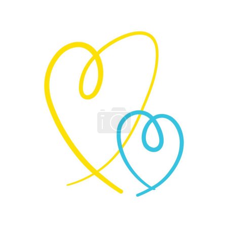 Beautiful line art of line hearts, blue and yellow color. 