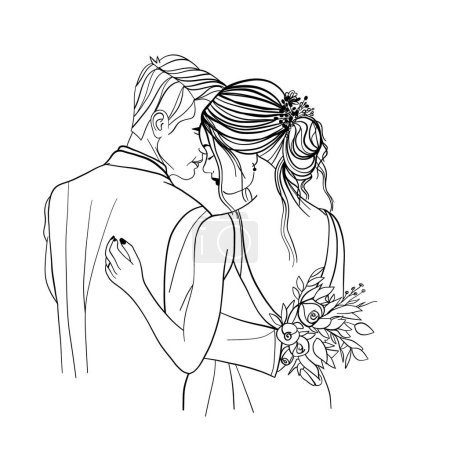Illustration for Vector bride and groom with flowers - Royalty Free Image