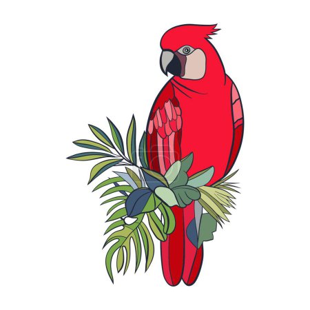 parrot bird on a branch. tropical exotic animal. tropical parrot. exotic bird. vector illustration.