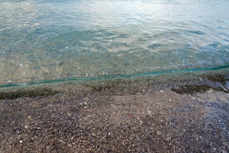 Photo for Sea wave. Coastal transparent sea, ocean crashing wave with foam - Royalty Free Image