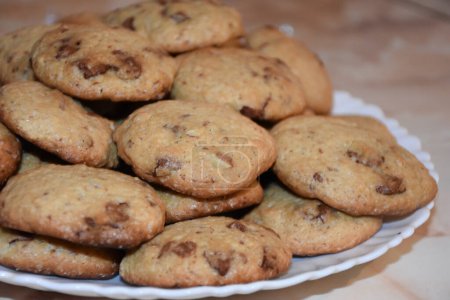 Photo for Chocolate chip cookies plate. Homemade cookies with chocolate. High quality photo - Royalty Free Image