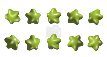 Photo for 3D green stars set. Realistic 3d green stars set from different angles. Rotating 3d cartoon style stars set - Royalty Free Image