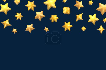 Téléchargez les photos : Étoiles 3d sous différents angles, formant une bordure supérieure avec fond bleu - en image libre de droit