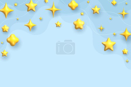 Téléchargez les photos : Résumé étoiles de luxe 3d sur fond bleu. Un fond bleu électrique orné de nombreuses étoiles jaunes 3d - en image libre de droit