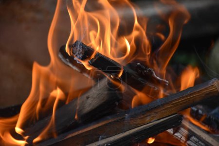 Téléchargez les photos : Brûler du bois pour barbecue gros plan. Photo de haute qualité - en image libre de droit